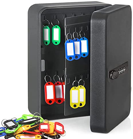 Key Safe Wall Mounted Key Safe Boxes, 48 Key Cabinet Steel Security Lock Box with Combination Lock, Key Lock Box Outdoor Keysafe Organiser with 50 Key Tags, for Indoor Outside Property Garage, Black