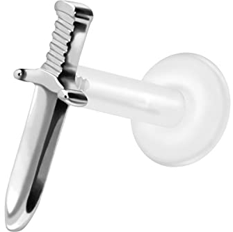PIERCINGLINE PTFE Labret mit Gewinde TITAN AUFSATZ SCHWERT| Piercing Lippe Nase Ohr Helix Tragus Medusa Silberfarben 1,2 x 6 mm