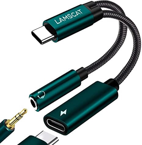 LAMSCAT USB C Kopfhörer Adapter und Laden, 2 in 1 Typ C auf 3.5mm Klinke Adapter Unterstützt 60W Schnellladung für Samsung S24/S23/S21/S20+ (grün)