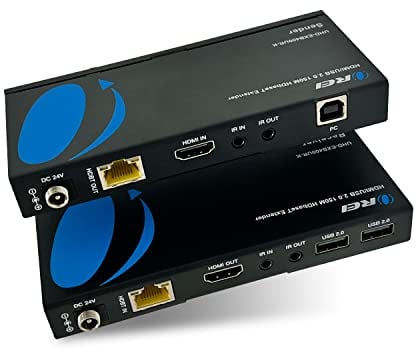 OREI 4K USB 2.0 HDMI Extender over LAN HDBaseT PoC Cavo singolo CAT5e/CAT6A/CAT7 4K @ 60Hz - Fino a 400 Ft 4:4:4 - KVM Webcam Remote Keyboard Mouse USB Control - Digital Full HD (4K USB 2.0)