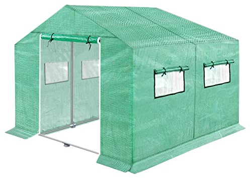 VA-Cerulean Gewächshaus,3x2x2m,6m² Foliengewächshaus Tomatenhaus Winterfest Folienzelt mit Aufrollbar Fenster Seitenwände,Pflanzenhaus,Grün