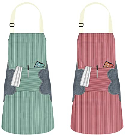 Ledeak 2 Piezas Delantal Cocina, Delantales de Cocina Profesional Impermeable Ajustables Antimanchas Con Bolsillos y Polar Coral Absorbente para Mujeres Hombres Cocinar Hornear