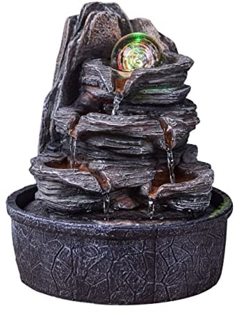 Fuente de Interior Cascade Nature Escalera Efecto Piedra Luz Colorida, Idea de Regalo, Decoración de Interior en Movimiento – Fuente de Mesa Zen Relajante, Objeto Portafelicidad, 25 cm – Luberon