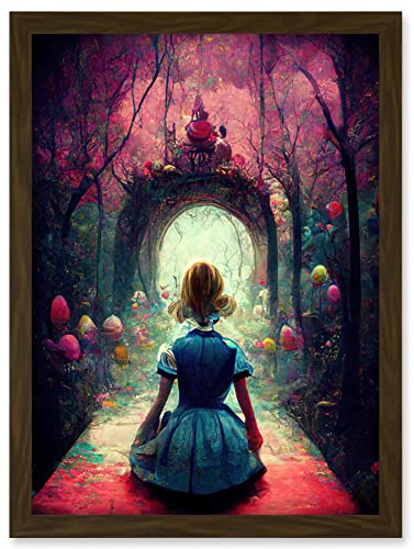 Doppelganger33 LTD Alice In Wonderland Through Looking Glass Enchanted Pink Forest Artwork Framed Wall Art Print A4