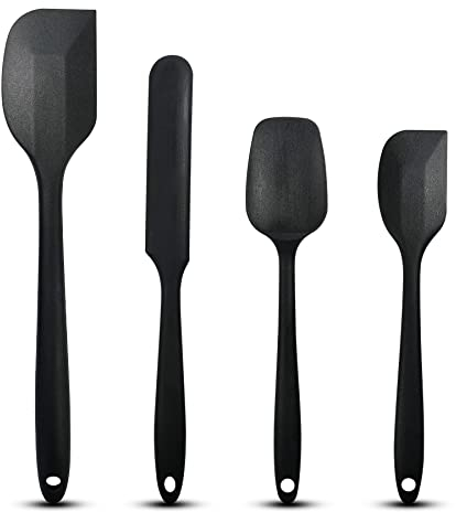Set Spatole Professionali in Silicone Pasticceria e Dolci - Diverse Dimensioni, Leccapentole Lavastoviglie, Nero (4 Pezzi)