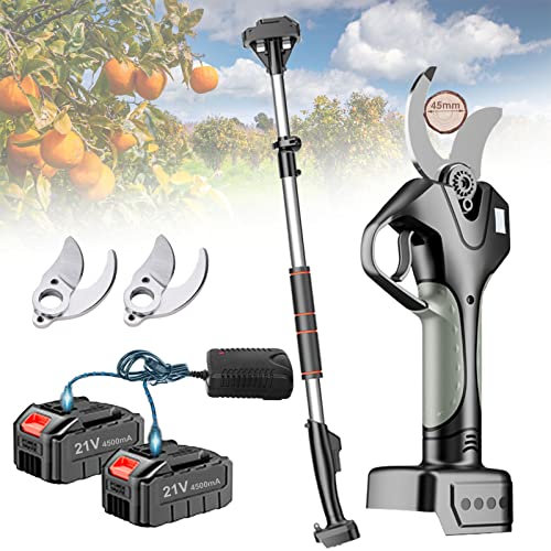 Tijeras electricas para podar sin cable,Tijera de podar Eléctrico de 45mm Podadora de Flores Podar con Pértiga de extensión,2x 4.5Ah Batería recargable y 1/2/3x Hojas de Repuesto ( Color : With Extens
