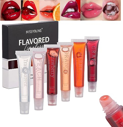 RoseFlower 6 Farben Lip Plumping Lipstick Set,Fruchtgeschmack Durchsichtig Lippenstift, Feuchtigkeit Lipgloss Shimmer Glass Luster Lip Glaze, Feuchtigkeitsspendender Lipgloss mit Boosting-Effekt