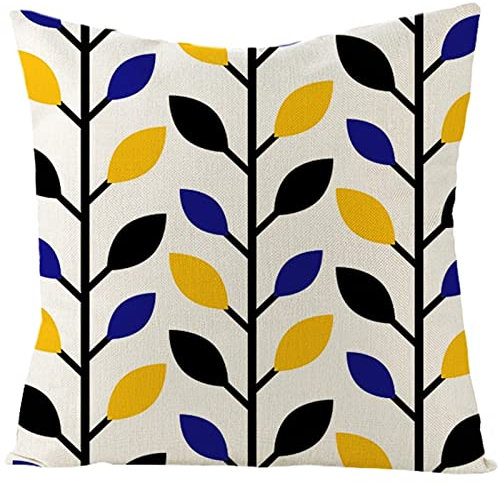 1 Kissenbezüge 50x50cm, Kissenhülle Gelb Blau Blau Blatt Leinen Kissenbezüge Sitzkissen Dekokissen Couchkissen Dekoration