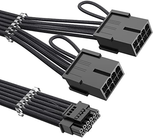 Agtray GPU Stromkabel-Verlängerung, RTX 4070Ti PCIe 5.0 12VHPWR Stecker 16Pin (12+4) Stecker auf 2x8Pin Buchse, kompatibel für GeForce RTX 4070Ti (13.3 Zoll, schwarz)