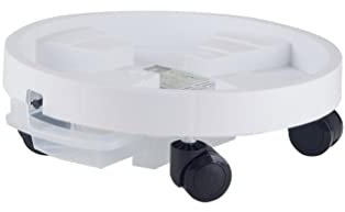 Mkuha Rund Kunststoffe Pflanzenroller Outdoor mit Räder und Wasserspeicherbox, Blumenroller Außenbereich und Innenbereich, Pflanzenroller mit Softrollen für Parkett, Schwerlast,Weiß,48cm