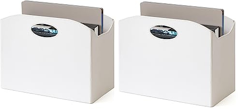 EZDeco Zeitschriftenhalter, faltbarer Zeitschriftenständer, Boden, PU-Leder, Aktenhalter, Zeitungsbuch, Aufbewahrung, Zeitschriftenkorb, Dokumentenmappe, Organizer für Büro, Zuhause (Weiß-2)