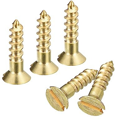 sourcing map Lot de 50 vis à bois en laiton, M3 x 12 mm, tête plate, autotaraudeuses à tête fraisée pour meubles de travail du bois