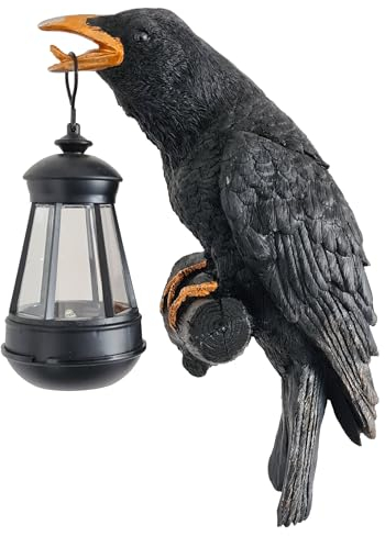 abc HOME | Baumdeko | Wanddeko Rabe | LED | Solarpanel | Lichtsensor | 29 cm H