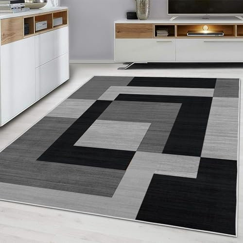 Hafaa Area Rugs for Bedroom - Large Rugs Living Room 120 x 170 Cm Geometric Style Modern Floor Carpet Non Shedding Soft Touch Milo Black and Grey Rug Easy to Clean