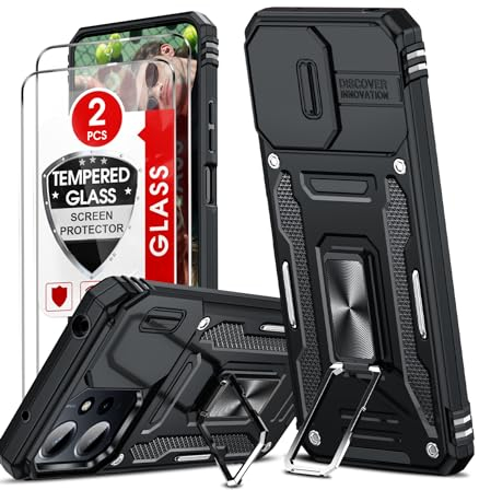 LeYi Hülle für Xiaomi Redmi 12 4G / 5G (6.79) Handyhülle [2 Schutzfolie Panzerglasfolie] Militär Kameraschutz Case Ringhalter Ständer Schutzhülle Stoßfest Outdoor Xaomi 12 Handy Hüllen Schwarz