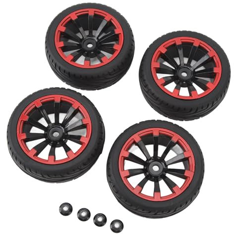 1/10 RC-Autoreifen, 4-teilig, Starke Dämpfung, Rotes Profil, Off-Road-Räder, Stabiler Grip-Reifensatz, Geeignet für Axial-, HSP-, Redcat- und HPI-Modelle