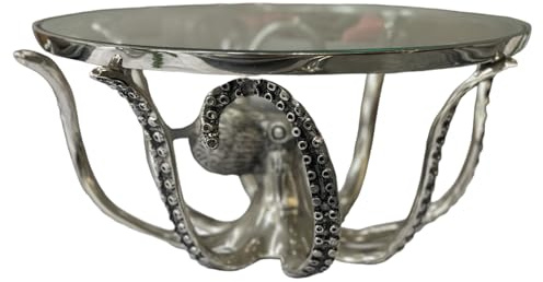 Loft 1850 Silver Octopus Cake Stand With Glass Plate | Octopus Round Cake Platter Stand Food Serving Display Plate | Kitchen Accessory | Serveware