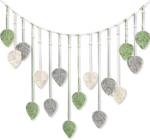 Bohemian Wandteppich - Kunst Gewebt Blätter Hand Gewebt Wandbehang Dekorative für Wohnzimmer, Schlafzimmer, Hochzeit Dekoration Geschenk (Grün*1)
