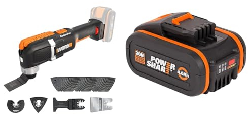 WORX WX696.9 Akku-Multifunktionswerkzeug & WA3553 Akku 20V – Wiederaufladbarer, leistungsstarker Akku mit integrierter Ladestandanzeige für alle WORX Geräte – 4000 mAh Li-Ion Akku PowerShare