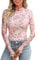 Dealmore Lace Long Sleeve Floral Mesh Mockneck Going Out Tops for Women Fashion Fall Outfits 2024, Floral Cream, X-L