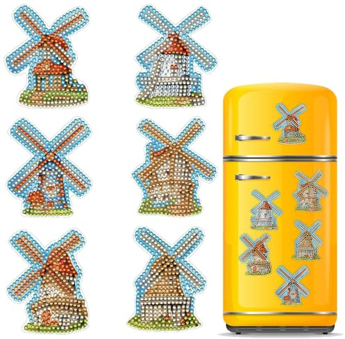 DIY Diamond Art Painting Refrigerator Magnets Kits for Fridge Stickers Special Shape High Heel Fridge Magnets for Adults-#14-Windmill