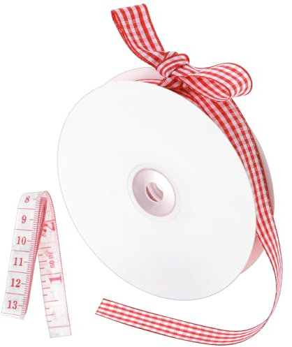 Rouleau de ruban vichy rouge et blanc de 1,6 cm x 45,2 m de long - Ruban fin à carreaux rouges et blancs - Pour accessoires de cheveux, travaux manuels et emballage cadeau de Noël