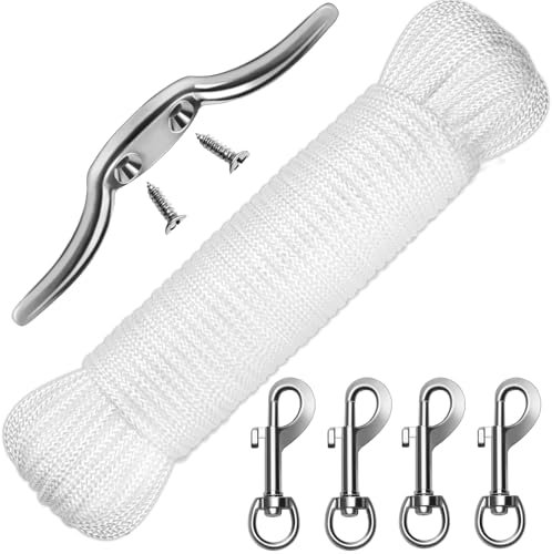 Windspeed 15 Meter Flag Rope and Clips Kit Replacement, 8 mm Flag Pole Rope Line Kit with 4PCS Swivel Hook Clips/ 2PCS Screws/Cleat Hook