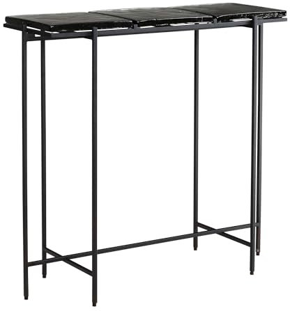 FineBuy Konsolentisch Schwarz 90x29x85 cm Design Anrichte Glas Flur, Ablagetisch mit Metallgestell Schmal Modern, Flurtisch mit abnehmbaren Tischplatten, Dielentisch Lang Hoch