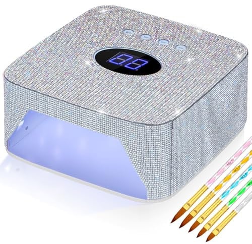 Lámpara de uñas profesional recargable, AZ GOGO 72W Lámpara UV/LED para uñas, secadora de uñas para gel, 3 temporizadores (30/60/99s) con strass, ideal para manicura en casa o salón
