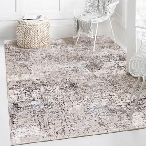 Mazovia Teppich Beige Modern Abstrakt - Für Wohnzimmer, Schlafzimmer, Esszimmer, Büro - Kurzflor - ÖKO-TEX Zertifiziert - Weich - Beige Braun Creme - 140 x 200 cm
