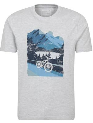 Mountain Warehouse Bike Mens Tee - Cotton T-Shirt, Lightweight Top, Breathable, Relaxed Fit - for Spring Summer, Cycling, Outdoors & Triathlons Medium Grey (Bike) XS