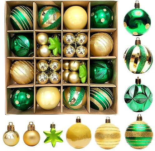 MHwan Weihnachtskugeln Grün, 42 Stück 6CM & 3CM Exquisit Bemalte Weihnachtsbaumschmuck Set, Funkelnde Christbaumschmuck Kunststoff, Fallsichere und Langlebige Christbaumkugeln Weihnachtsbaumkugeln