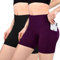 Sanpetix Radlerhose Damen mit Taschen High Waist Sporthose Damen Kurz Sport Shorts für Gym Schwarz Pflaumen-violett 2 Pack SM