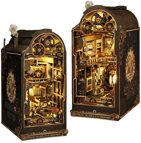 KingStora Steampunk Industrial Machinery DIY Book Nook - Mechanische Bewegungen der industriellen Revolution - 3D-Puzzle, handgefertigte Buchstütze für Erwachsene