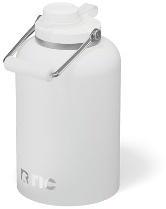 RTIC 1 Gallon Outback Jug, Ceramic Lined, White | Stainless Steel, Insulated Water Bottle with Lid and Handle, Double Wall Vacuum Insulation