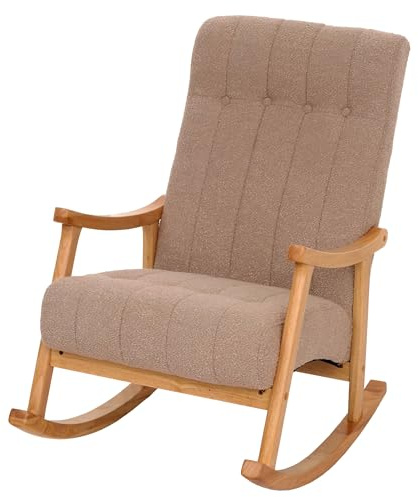 Mendler Schaukelstuhl HWC-K10 Holz - Taupe, Gestell Natur | Relaxsessel, FSC®, Stoff/Textil, Bouclé, (450g/m²)
