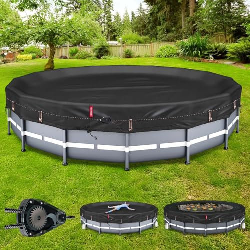 QH.Home Winter-Poolabdeckung für runde 3,6-m-Pools, Aufstellpool mit Rahmen, ausgezeichnete Windfestigkeit, mit schnell zu befestigenden Ratschen- und Gewichtsringen, kälte- und UV-beständig