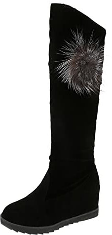 Stivali alti al ginocchio da donna con tacco – Stivali in pelle scamosciata a gambo lungo, con zeppa, mezza lunghezza, stivali da equitazione a punta tonda, stivali da donna antiscivolo, Nero 1, 38 EU