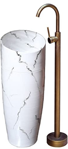 WOTZOV Lavabos sur Colonne de Salle de Bain Lavabo sur Colonne Lavabo de Sol extérieur Lavabo sur Colonne en céramique Vintage Lavabo sur Colonne avec Robinet Lavabo de sal