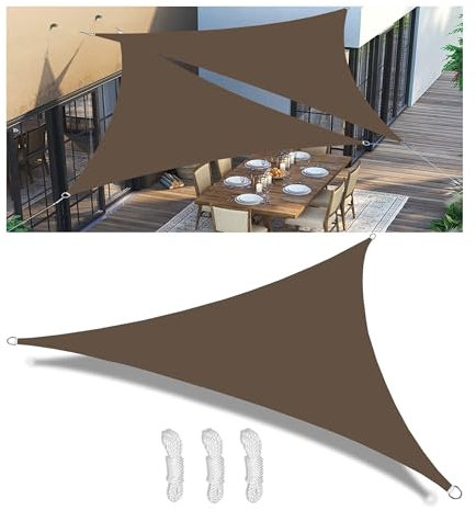 Toldo Vela Triangular Toldos Exterior Terraza Impermeable Toldo Vela de Sombra con Anillo en D y Cuerdas de Sujeción 98% protección UV para Exterior Patio jardín Marrón 5x5x5M