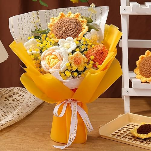Bouquet de fleurs lumineux à DEL au crochet, fait à la main, tournesol, rose, tulipe, bouffante, cadeau pour mère, épouse, anniversaire, Saint-Valentin, anniversaire de mariage