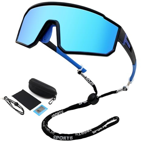 NAMIS Lunette Velo Homme Femme Lunette de Vitesse UV400 Lunette de Cyclisme Anti-Vent Lunette Sport Réglables Lunettes de Soleil Polarisées Pour Running Ski Baseball VTT Golf Course Bleu