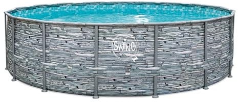 HAF® Swing Metal Frame Pool mit den Maßen 366 x 91 cm | Natürliche graue Stein-Optik | ca. 8.300 Liter Wasserkapazität | Hochwertiger Swimming Pool | Gartenpool/Aufstellpool ohne Filterpumpe