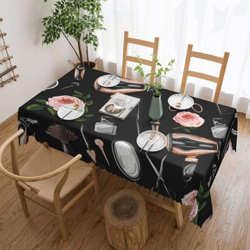 YOFIEN Rose Gold Art Deco Fans On Black,54&72 Inch Rectangle Tablecloth, Waterproof Dust-Proof