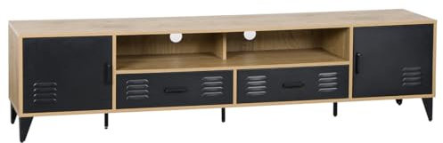 Bestmobilier - Tribeca - Meuble TV - Effet Bois et métal Noir - 200 cm, Bois/Noir