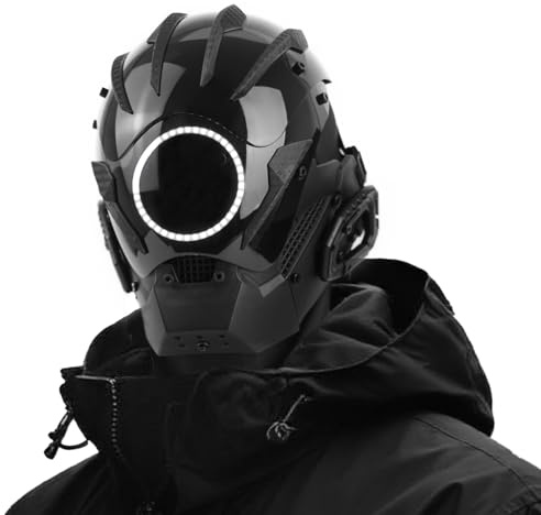 Marikito Punk LED-Helm Maske, Coole Techwear Halbmaske mit Neon-LED für Fasching, Halloween & Cosplay