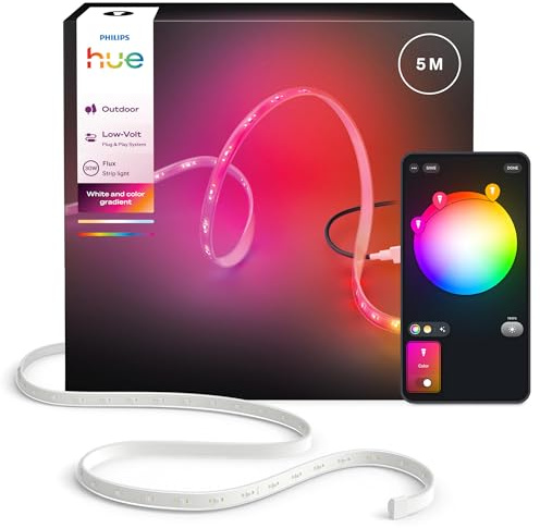 Philips Hue Flux Outdoor LED-Lightstrip, Außenbeleuchtung, 5m | Mehrfarbig, Flexibles Lichtband, 3000 lm, Chromasync™-Farbmischung, Wetterfest, Smart Home, App- und Sprachsteuerung