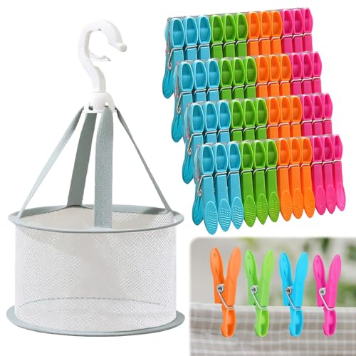 Zephyra Lot de 48 Pinces à Linge Multicolores en Plastique avec Panier – Pinces à Vêtements Antidérapantes Résistantes au Vent pour Vêtements, Serviettes, Chaussettes et Draps(Vert)