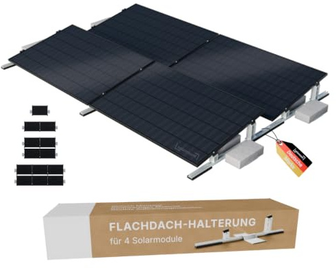 Solamount® | PV Flachdach Halterung ohne Bohren | Für 4 Module | Silber | Flachdach oder Bodenmontage | Einfache Montage
