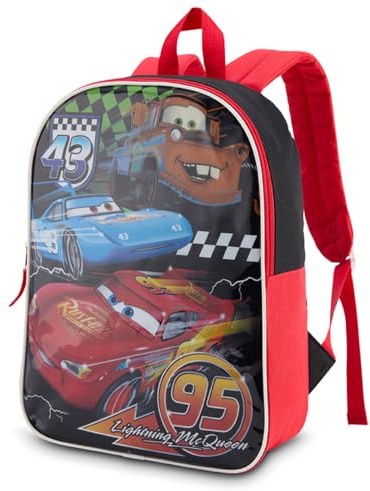 Disney Backpack for Kids 15 Bookbag for Boys | Padded Straps & Large Zip Compartment School Supplies, Lightning Mcqueen, 15 inches